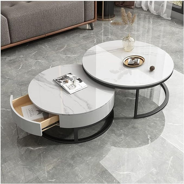 Luxury Artificial Marble Top Round Coffee Table with single drawer
